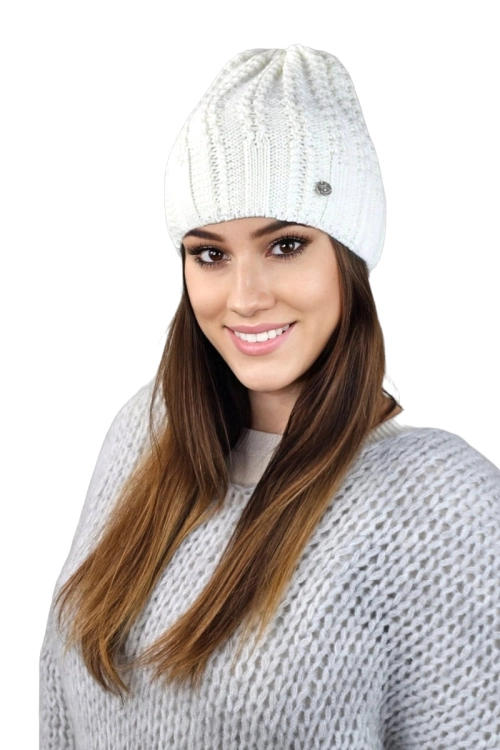 Filona czapka damska Kamea zimowa, z polarową podszewką, z wełną, rozmiar uniwersalny 54–60 cm, kolor ekru