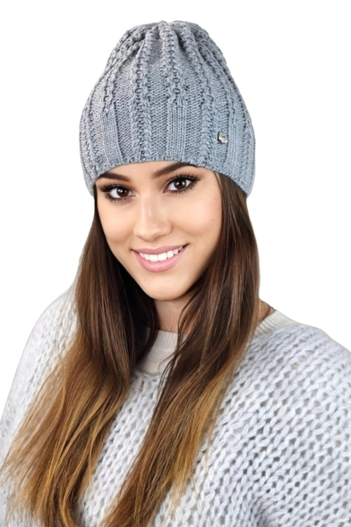 Filona czapka damska Kamea zimowa, z polarową podszewką, z wełną, rozmiar uniwersalny 54–60 cm, kolor szary