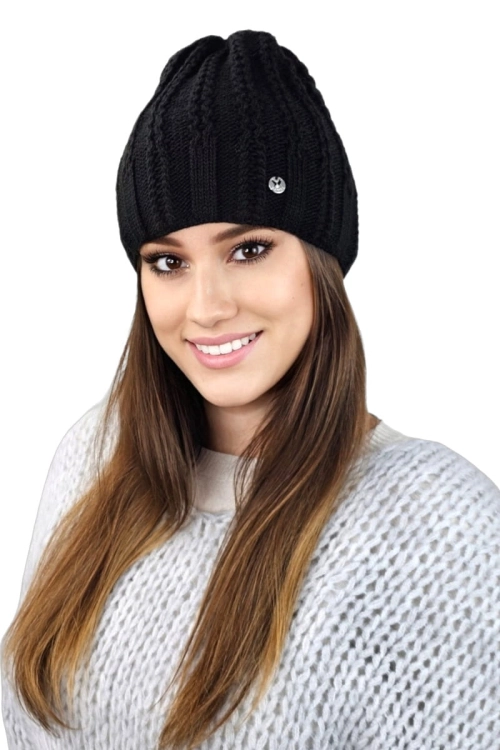 Filona czapka damska Kamea zimowa, z polarową podszewką, z wełną, rozmiar uniwersalny 54–60 cm, kolor czarny