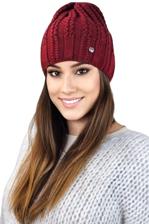 Filona czapka damska Kamea zimowa, z polarową podszewką, z wełną, rozmiar uniwersalny 54–60 cm, kolor bordowy