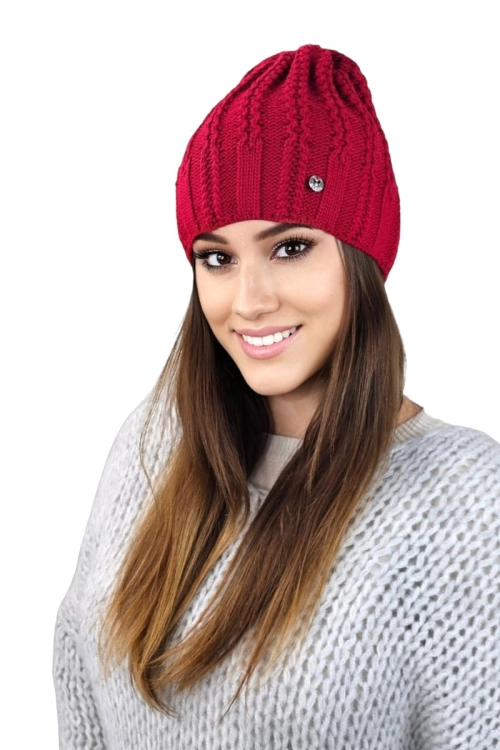 Filona czapka damska Kamea zimowa, z polarową podszewką, z wełną, rozmiar uniwersalny 54–60 cm, kolor czerwony