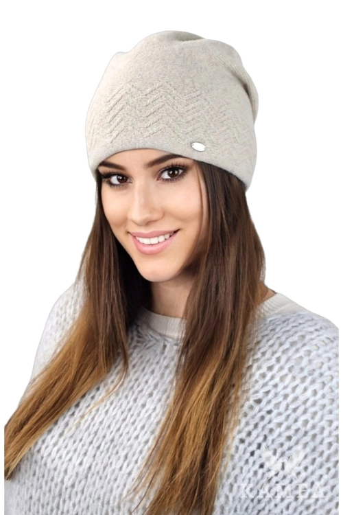 Hana czapka damska Kamea zimowa, 80% wełny, rozmiar uniwersalny 54–60 cm, kolor beżowy