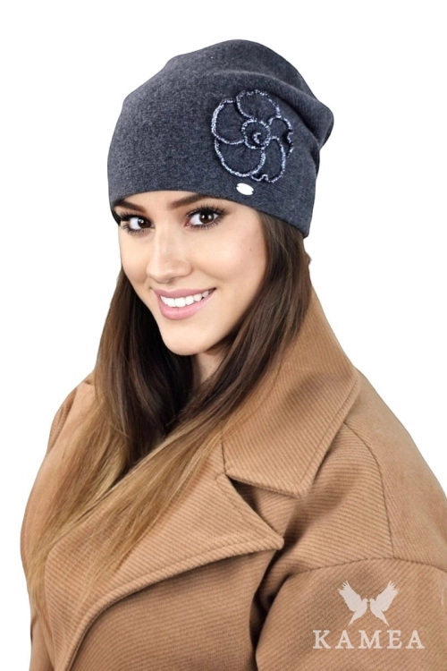 Inka czapka damska Kamea zimowa, 80% wełny, rozmiar uniwersalny 54–60 cm, kolor grafitowy
