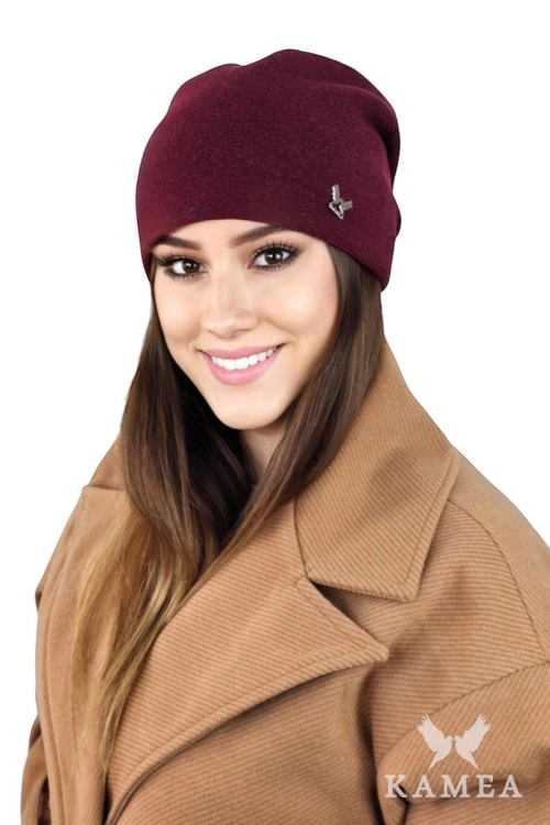 Lily czapka damska Kamea zimowa, z logo, 80% wełny, rozmiar uniwersalny 54–60 cm, kolor bordowy