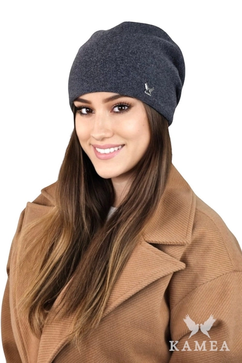 Lily czapka damska Kamea zimowa, z logo, 80% wełny, rozmiar uniwersalny 54–60 cm, kolor grafitowy