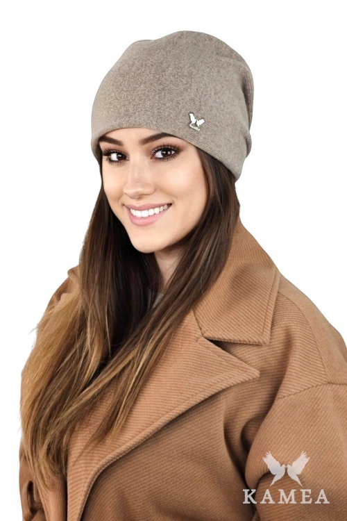 Lily czapka damska Kamea zimowa, z logo, 80% wełny, rozmiar uniwersalny 54–60 cm, kolor ciemny beżowy