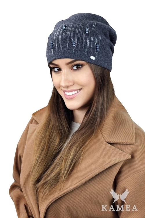 Gina czapka damska Kamea zimowa, 80% wełny, rozmiar uniwersalny 54–60 cm, kolor grafitowy