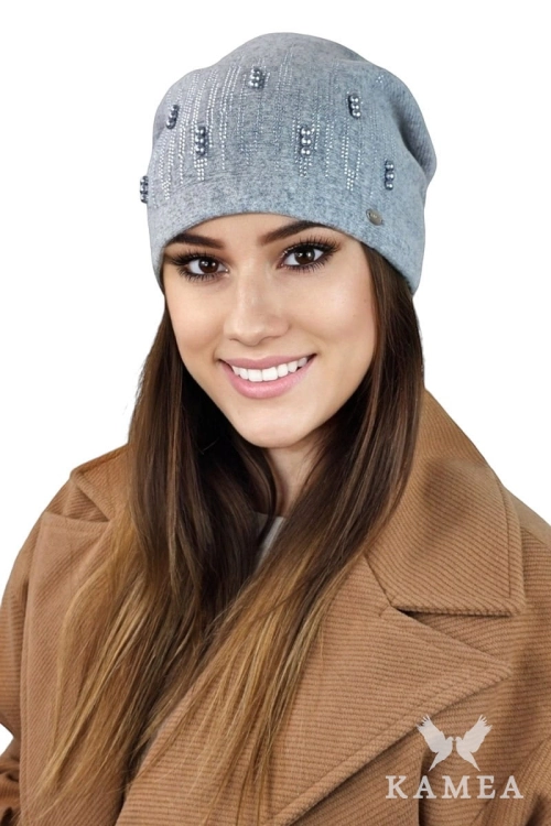 Gina czapka damska Kamea zimowa, 80% wełny, rozmiar uniwersalny 54–60 cm, kolor szary