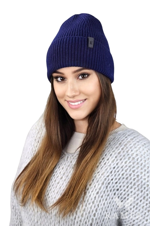 Malibu czapka damska Kamea zimowa, prążkowany splot, z kaszmirem, wełną merino i wiskozą, rozmiar uniwersalny 54–60 cm, kolor granatowy