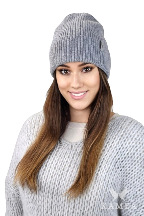 Malibu czapka damska Kamea zimowa, prążkowany splot, z kaszmirem, wełną merino i wiskozą, rozmiar uniwersalny 54–60 cm, kolor szary