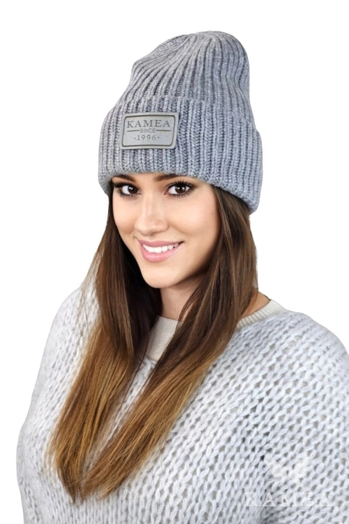 Leticia czapka damska Kamea zimowa, prążkowany splot, z bawełnianą podszewką, z kaszmirem i wiskozą, rozmiar uniwersalny 54–60 cm, kolor ciemny szary