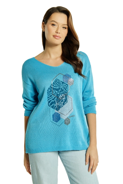 Sw-Flawia-L/Xl bluzka damska Kamea, 50% bawełny, rozmiar L/XL, kolor niebieski