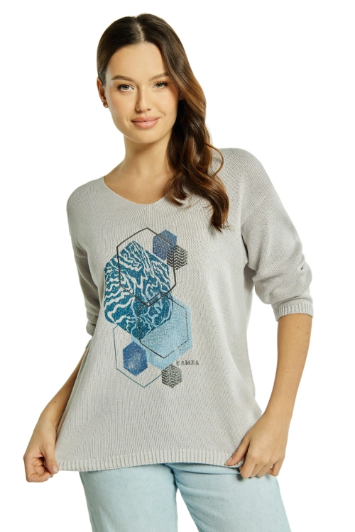 Sw-Flawia-L/Xl bluzka damska Kamea, 50% bawełny, rozmiar L/XL, kolor szary