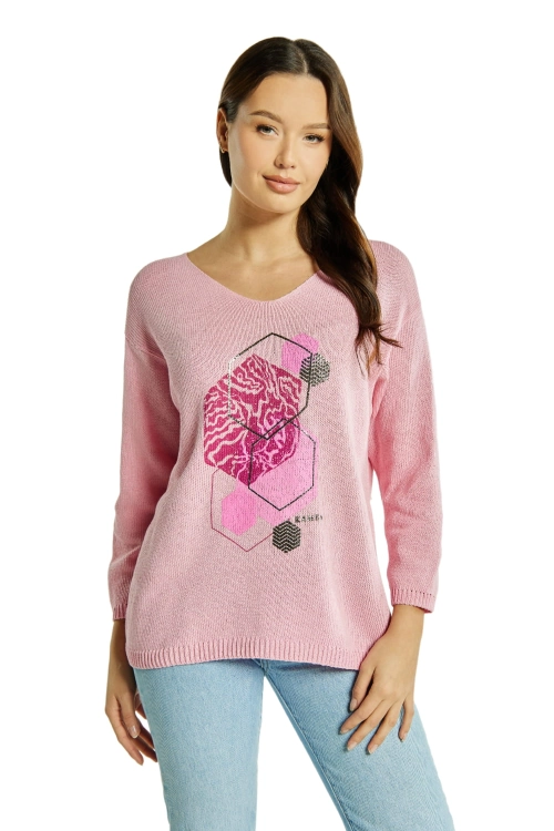 Sw-Flawia-L/Xl bluzka damska Kamea, 50% bawełny, rozmiar L/XL, kolor różowy
