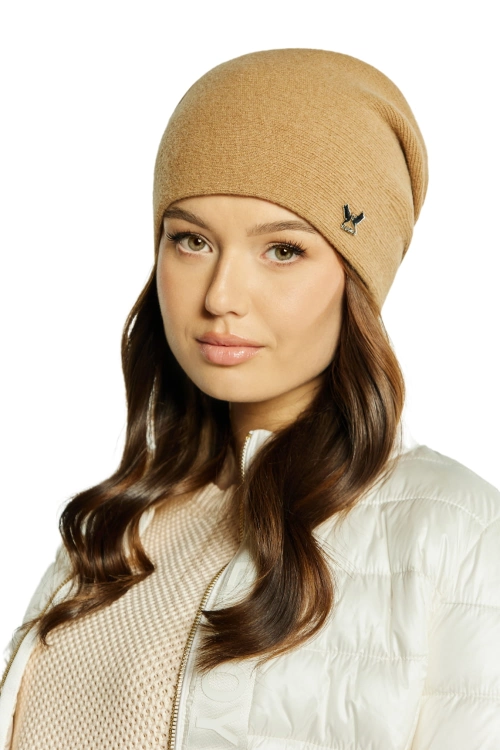 Lily czapka damska Kamea zimowa, z logo, 80% wełny, rozmiar uniwersalny 54–60 cm, kolor piaskowy