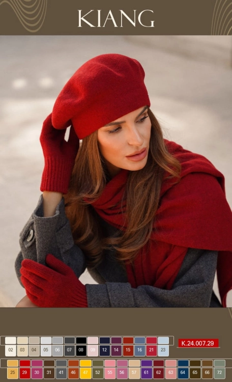 Kiang beret damski Kamea zimowy, 80% wełny, rozmiar uniwersalny 54–60 cm, kolor winny