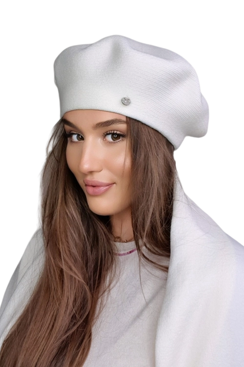 Afrah beret damski Kamea zimowy, z wełną i wiskozą, rozmiar uniwersalny 54–60 cm, kolor ekru