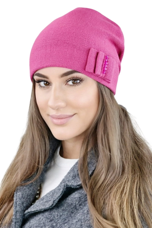 Bazalt czapka damska Kamea zimowa, z wełną, rozmiar uniwersalny 54–60 cm, kolor fuksja