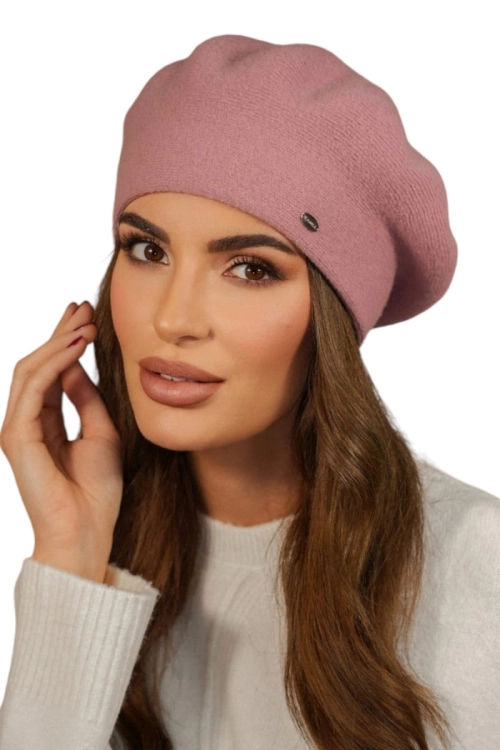 Kiang beret damski Kamea zimowy, 80% wełny, rozmiar uniwersalny 54–60 cm, kolor różany