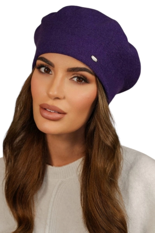 Kiang beret damski Kamea zimowy, 80% wełny, rozmiar uniwersalny 54–60 cm, kolor fioletowy