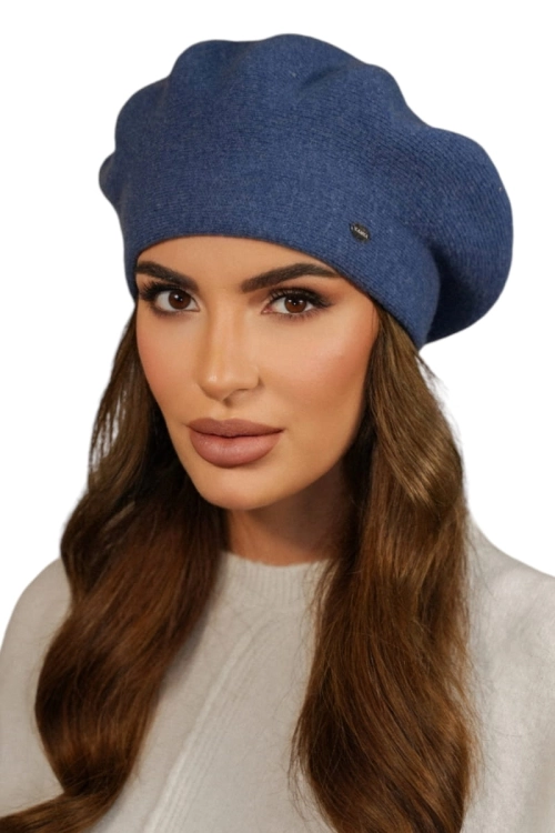 Kiang beret damski Kamea zimowy, 80% wełny, rozmiar uniwersalny 54–60 cm, kolor jeansowy