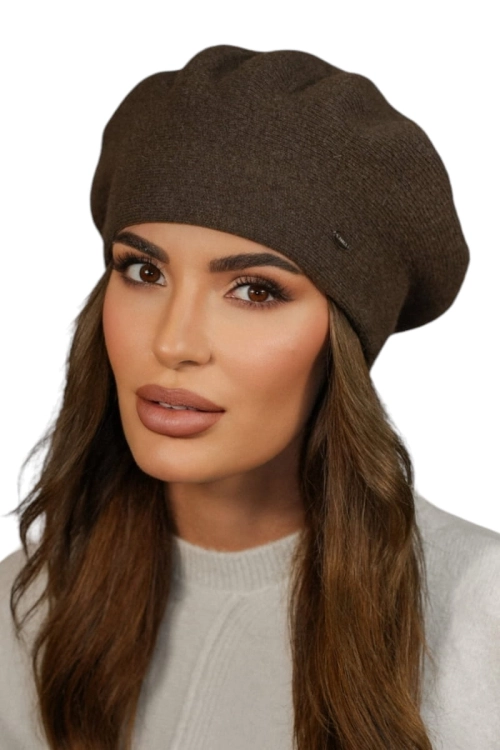 Kiang beret damski Kamea zimowy, 80% wełny, rozmiar uniwersalny 54–60 cm, kolor brązowy