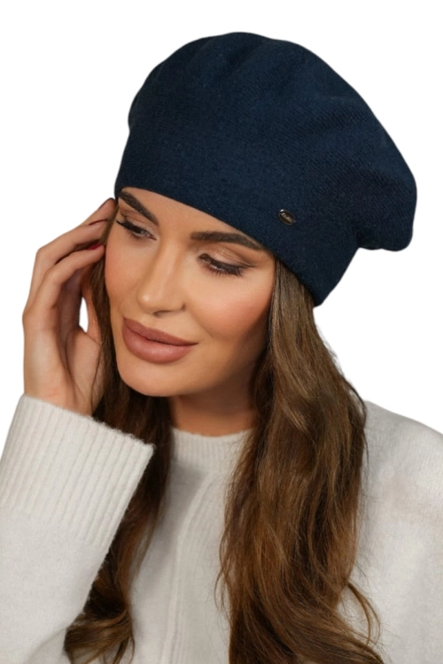 Kiang beret damski Kamea zimowy, 80% wełny, rozmiar uniwersalny 54–60 cm, kolor granatowy i turkusowy