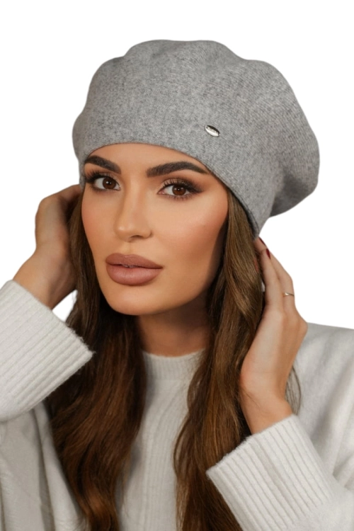 Kiang beret damski Kamea zimowy, 80% wełny, rozmiar uniwersalny 54–60 cm, kolor szary