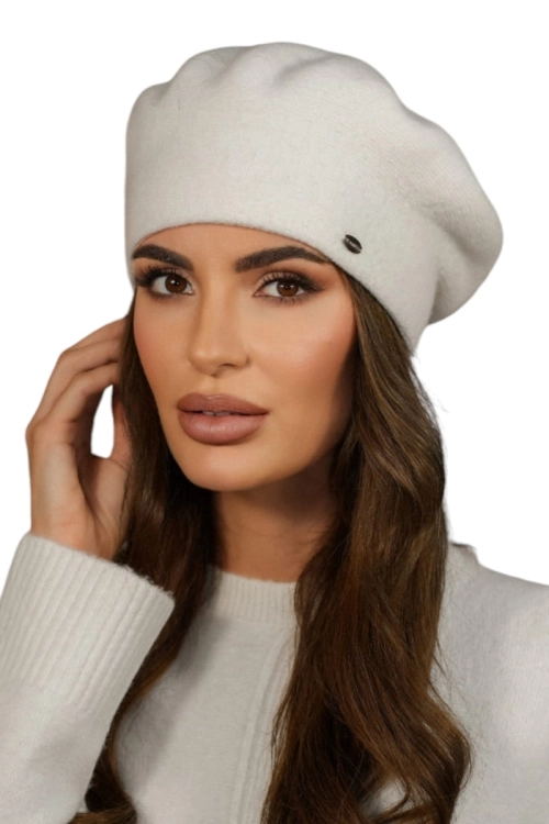Kiang beret damski Kamea zimowy, 80% wełny, rozmiar uniwersalny 54–60 cm, kolor ekru