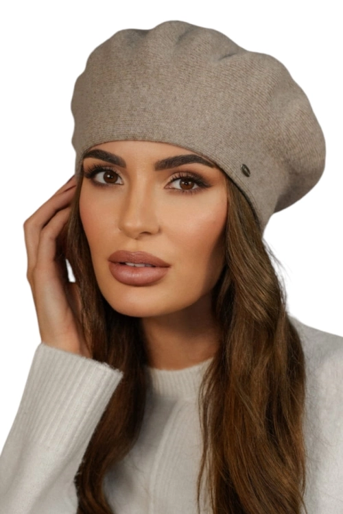 Kiang beret damski Kamea zimowy, 80% wełny, rozmiar uniwersalny 54–60 cm, kolor ciemny beżowy