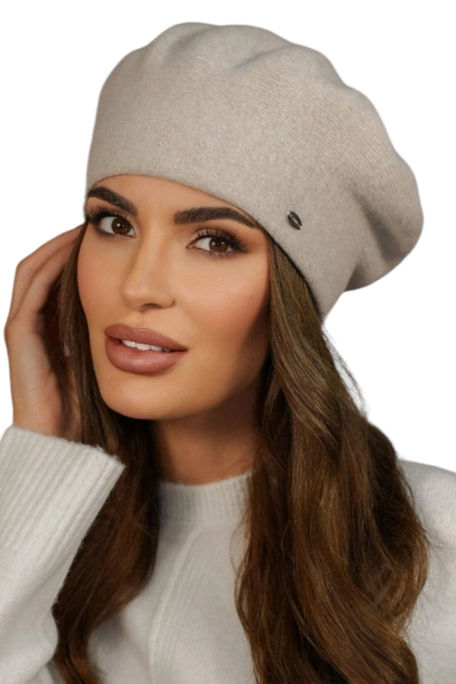 Kiang beret damski Kamea zimowy, 80% wełny, rozmiar uniwersalny 54–60 cm, kolor beżowy