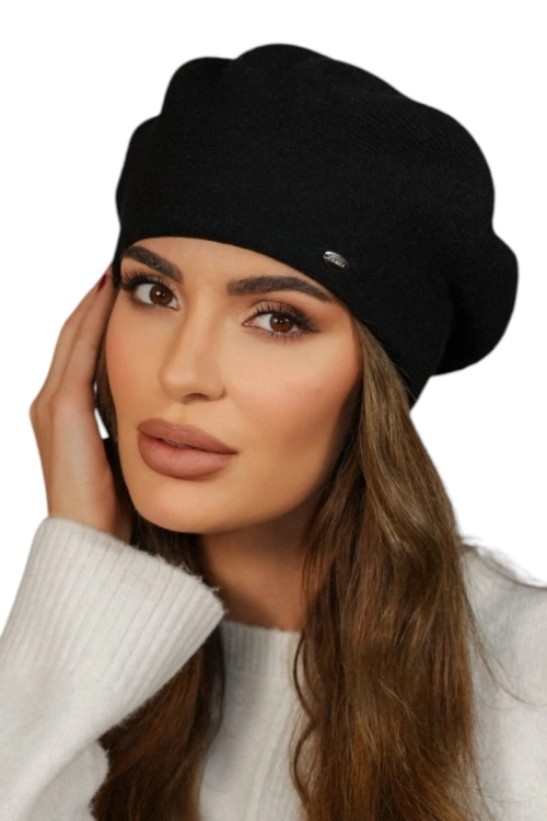 Kiang beret damski Kamea zimowy, 80% wełny, rozmiar uniwersalny 54–60 cm, kolor czarny