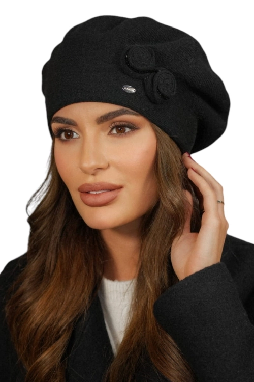 Bara beret damski Kamea zimowy, 80% wełny, rozmiar uniwersalny 54–60 cm, kolor czarny