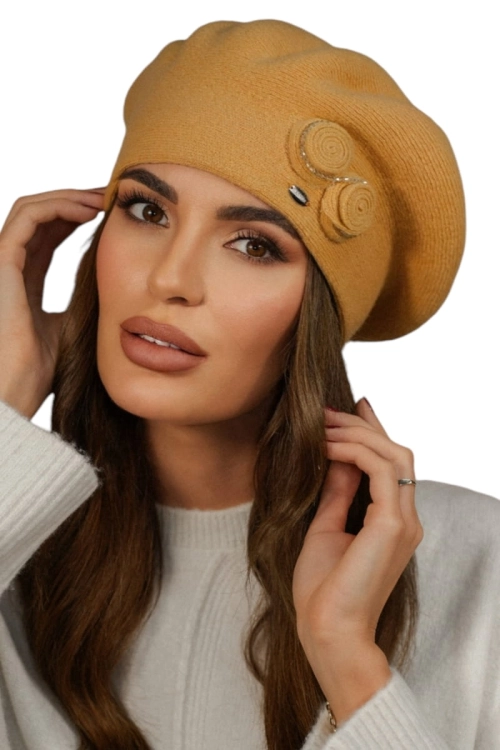 Bara beret damski Kamea zimowy, 80% wełny, rozmiar uniwersalny 54–60 cm, kolor miodowy