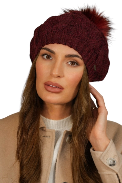 Zita czapka damska Kamea zimowa, z pomponem, z alpaką i wełną, rozmiar uniwersalny 54–60 cm, kolor jasny bordowy