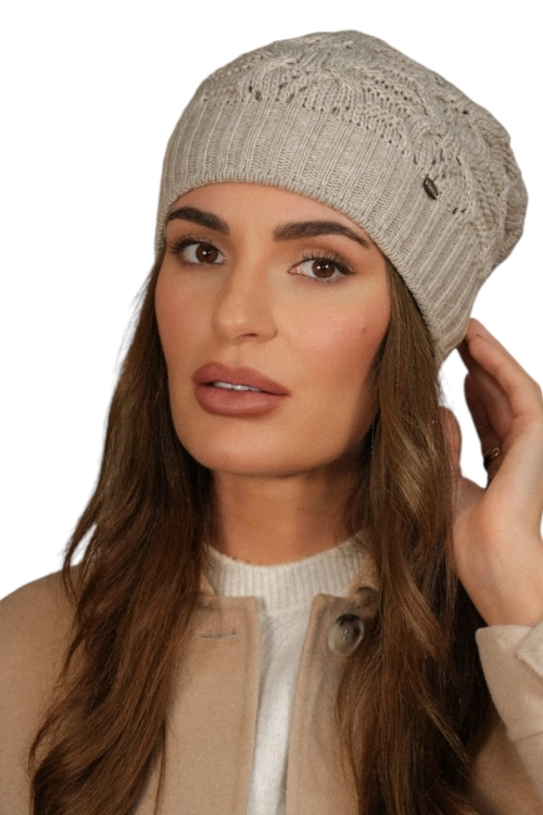 Kamila czapka damska Kamea zimowa, z wełną, rozmiar uniwersalny 54–60 cm, kolor beżowy