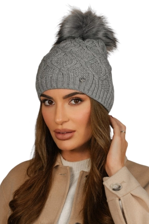 Lamis czapka damska Kamea zimowa, z pomponem, z polarową podszewką, z wełną, rozmiar uniwersalny 54–60 cm, kolor szary