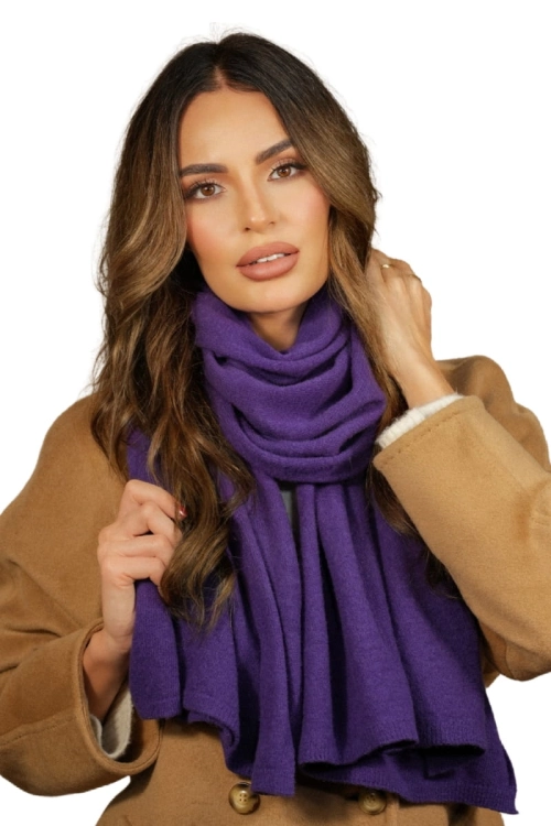 Szalik-01 damski Kamea zimowy, 80% wełny, narzutka, 180 × 65 cm, kolor fioletowy