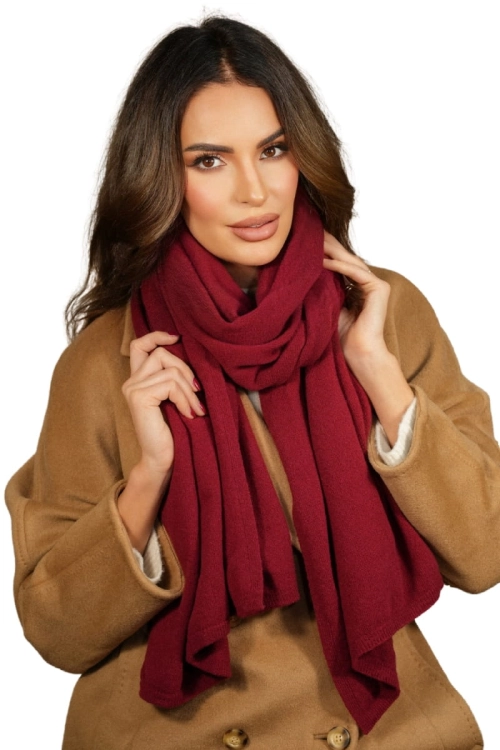 Szalik-01 damski Kamea zimowy, 80% wełny, narzutka, 180 × 65 cm, kolor bordowy