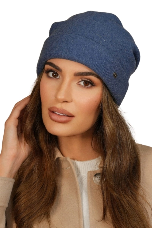 Krokus czapka damska Kamea zimowa, 80% wełny, rozmiar uniwersalny 54–60 cm, kolor jeansowy