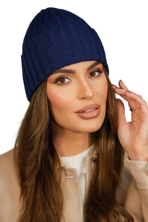 Ume czapka damska Kamea zimowa, 100% wełny merino, rozmiar uniwersalny 54–60 cm, kolor granatowy