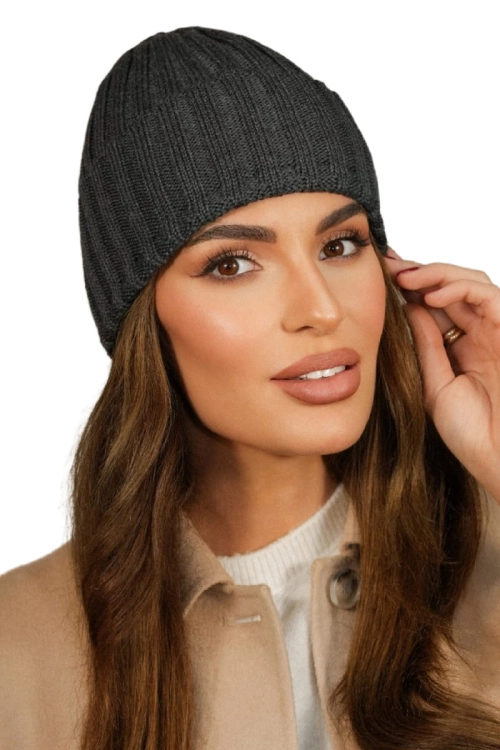 Ume czapka damska Kamea zimowa, 100% wełny merino, rozmiar uniwersalny 54–60 cm, kolor grafitowy