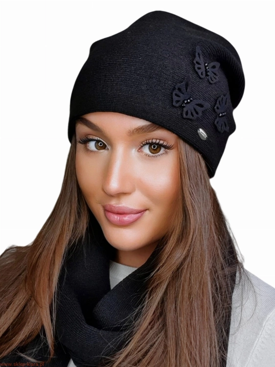 Maram czapka damska Kamea zimowa, z wełną i wiskozą, rozmiar uniwersalny 54–60 cm, kolor czarny