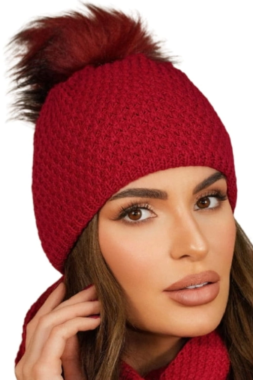 Rubbi czapka damska Kamea zimowa, z wełną, rozmiar uniwersalny 54–60 cm, kolor czerwony