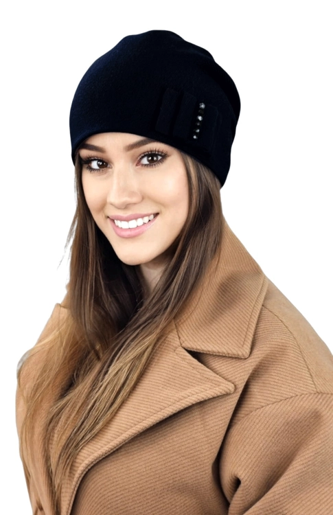 Bazalt czapka damska Kamea zimowa, z wełną, rozmiar uniwersalny 54–60 cm, kolor czarny