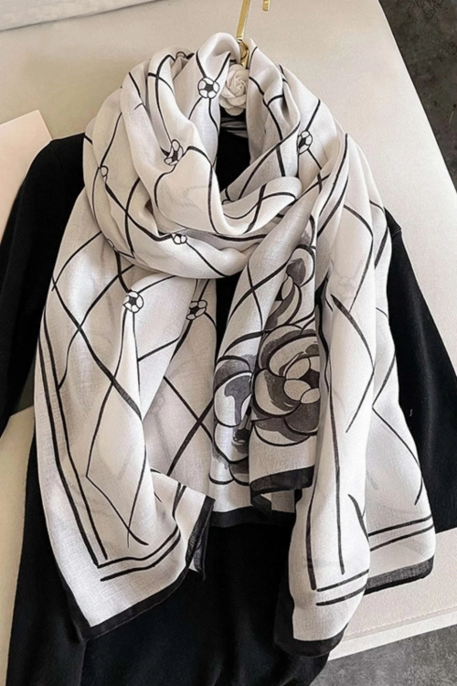Szalik damski geometryczny wzór, 100% wiskozy, 180 × 90 cm, kolor czarny