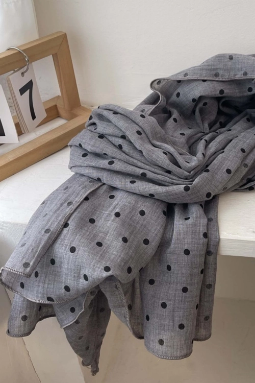 Szalik damski w groszki, 80% bawełny, 180 × 90 cm, kolor szary i czarny