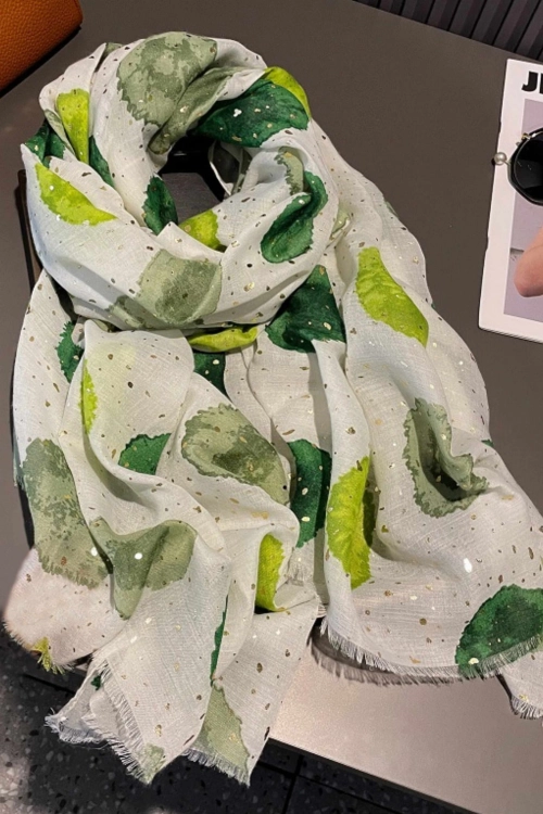 Szalik damski z połyskiem, w plamy, 50% bawełny, 180 × 90 cm, kolor biały i zielony