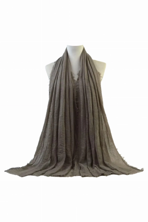 Szalik damski kreszowany hijab,  180 × 85 cm, kolor grafitowy i oliwkowy