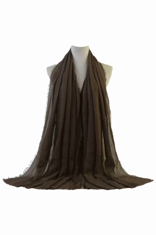Szalik damski kreszowany hijab,  180 × 85 cm, kolor ciemny brązowy